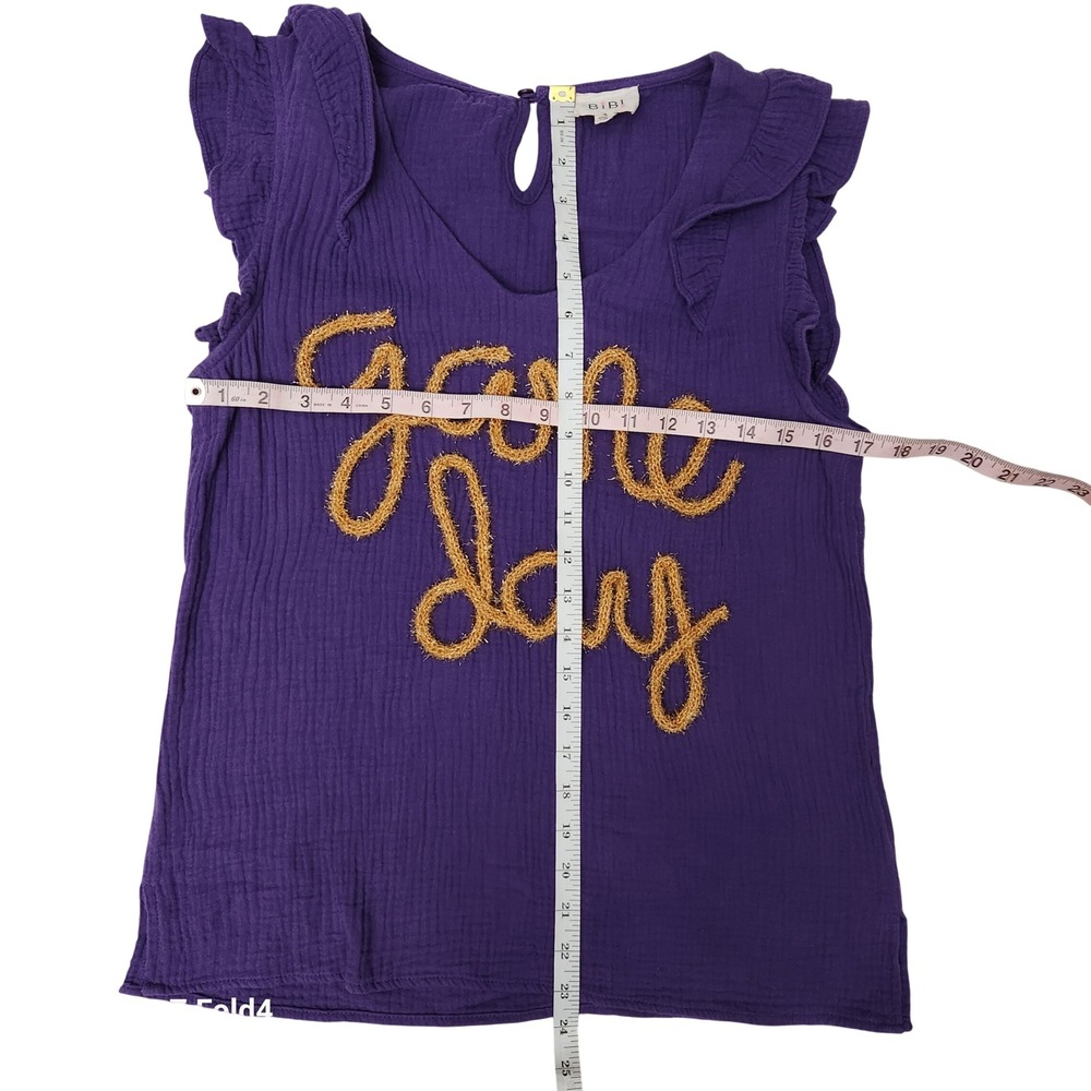 BiBi Game Day Purple Cotton Gauze Ruffle Sleeve Tank Top Small IP6659-09 - Picture 4 of 6